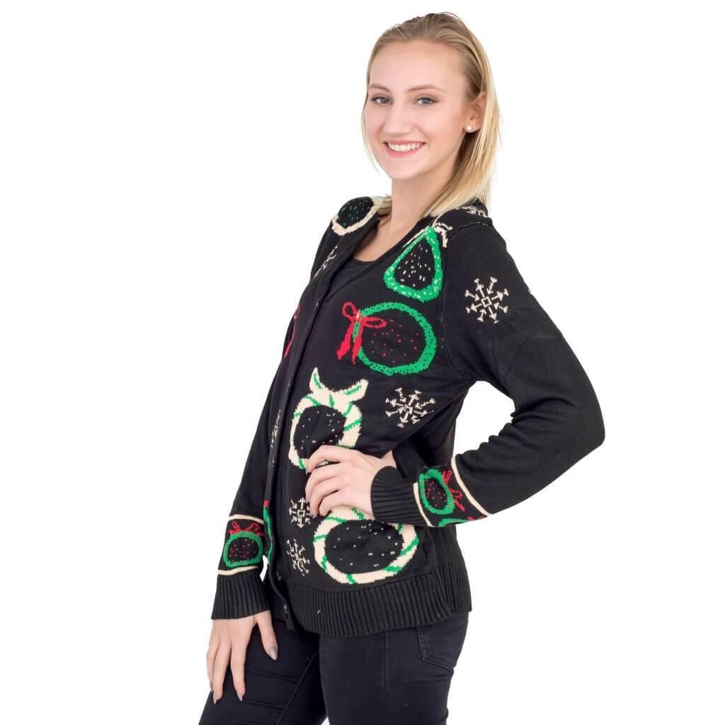 Ugly Christmas Sweater Wreath with Flashing Lights Cardigan