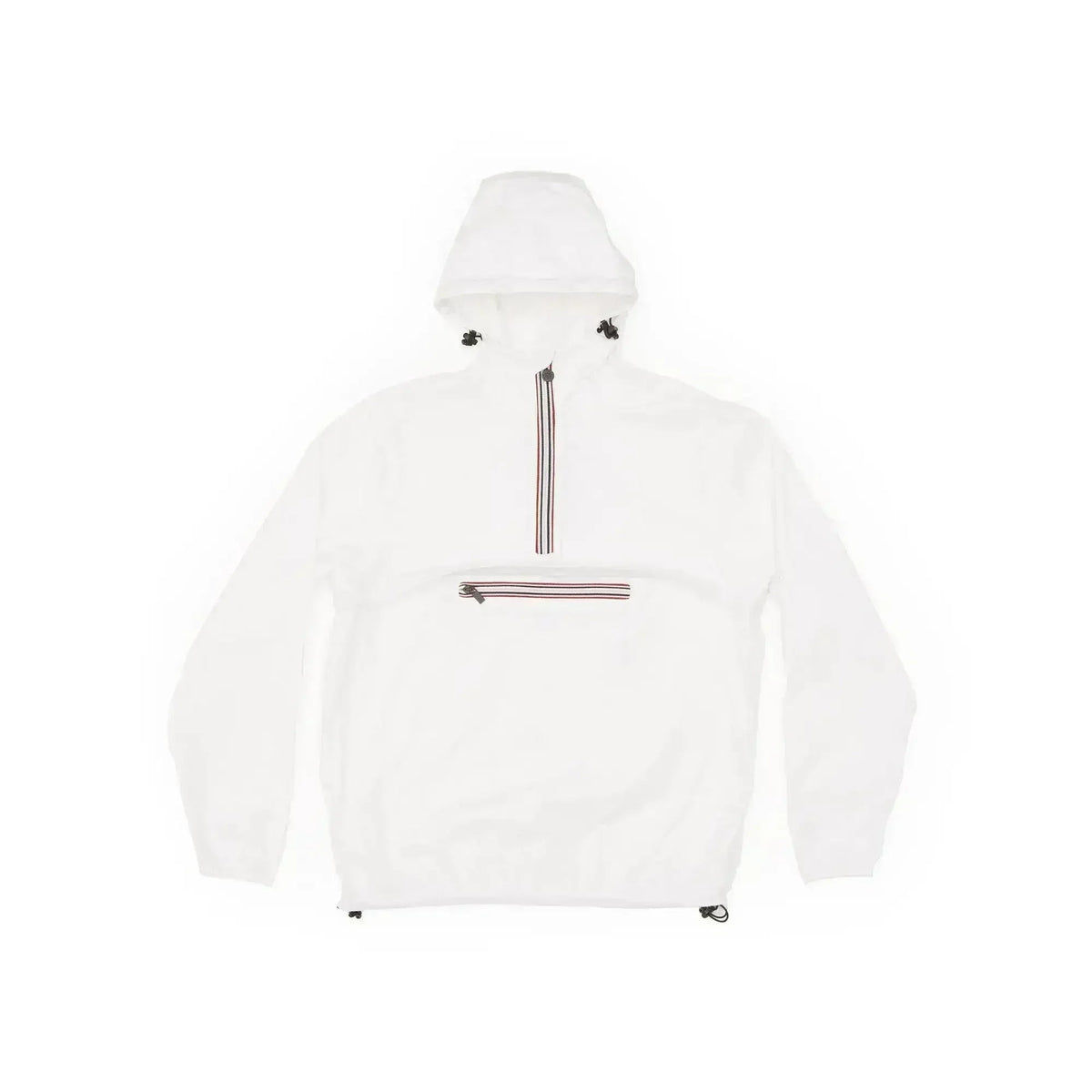 White quarter zip packable rain jacket and windbreaker