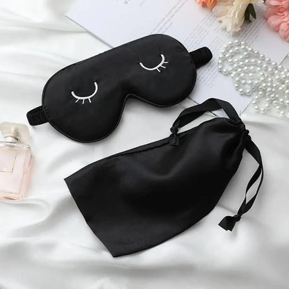 Unique Design Eyelash Embroidery Imitated Silk Sleeping Eye Masks Shading Patch Cover Blindfold With Adjustable Strap Travel Relax Eye Care Tools With Bag
