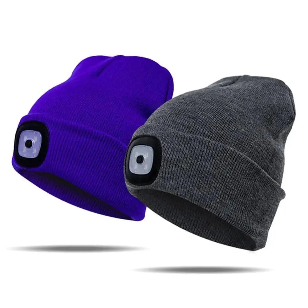 Unisex Fashion LED Light Knitted Hat For Men Women Trendy Elastic Beanie Cap Headlamp Winter Knit Lighted Headlight Headlamp Cap