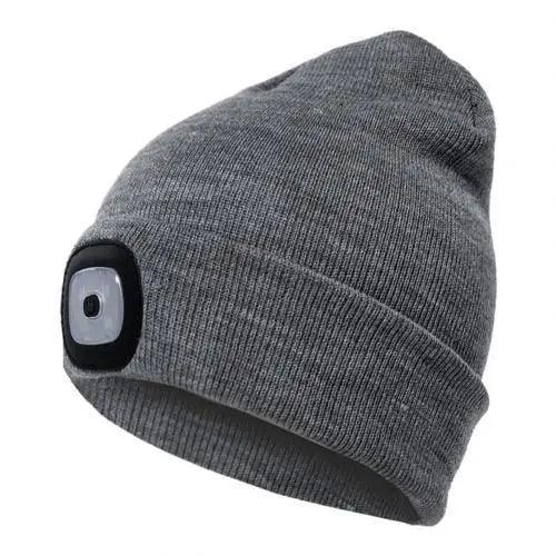 Unisex Fashion LED Light Knitted Hat For Men Women Trendy Elastic Beanie Cap Headlamp Winter Knit Lighted Headlight Headlamp Cap