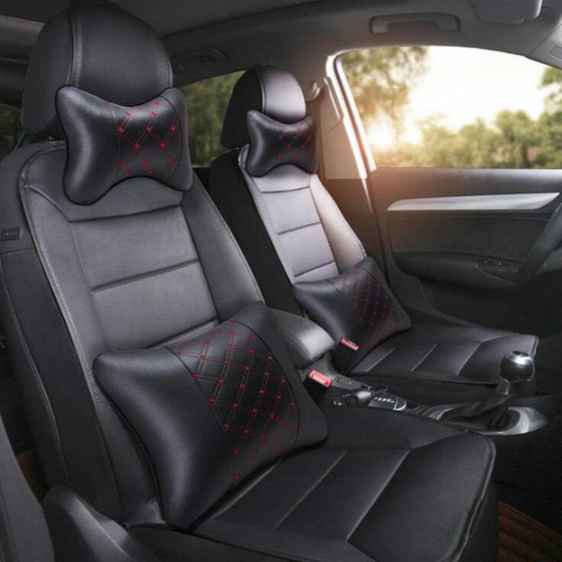 Universal Car Neck Pillows PVC Leather Breathable Mesh Auto Car Neck Rest Headrest Cushion Headrest Pillow Pillow Neck Pillows PU &amp; Cloth Excellent Durability Auto Safety Car Headrest Breathe Seat Head Neck Rest Pillow Universal Fit For All Vehicles