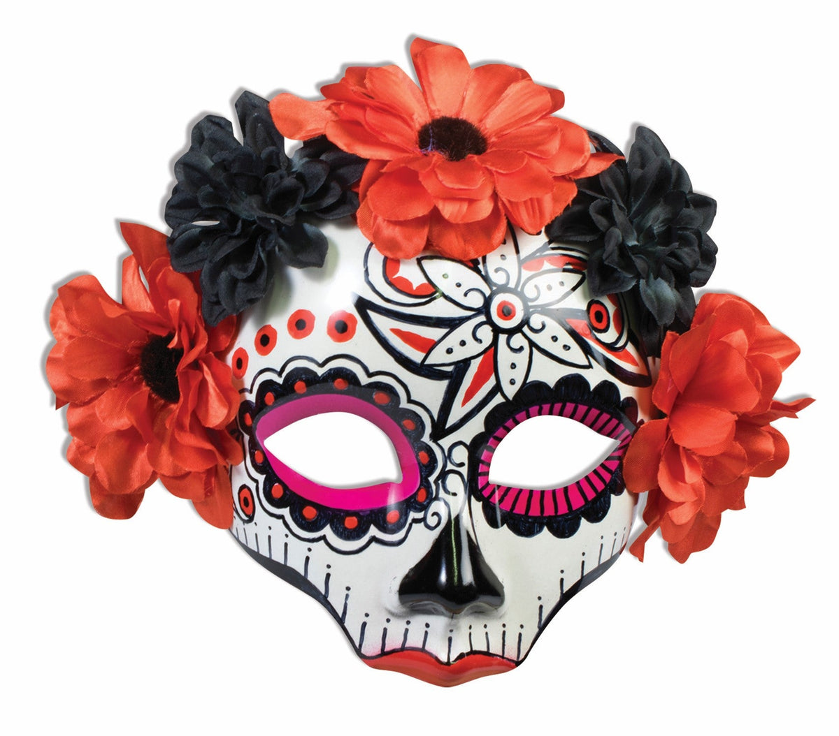 Day Of Dead Skull Red and Black Flower Face Eye Mask