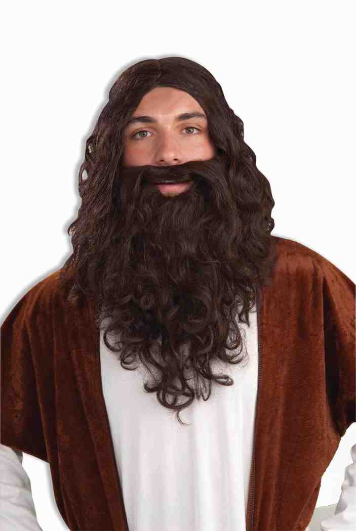Long Brown Biblical Wig and Beard Jesus Set