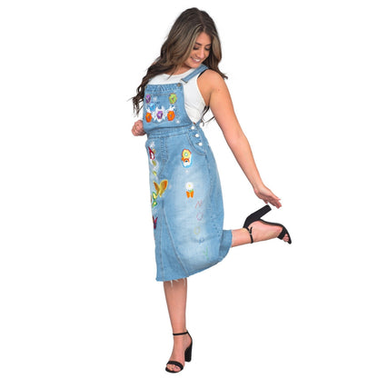 Uptown Girls Overall Embroidered Denim Dress Womens Halloween Costume Cosplay