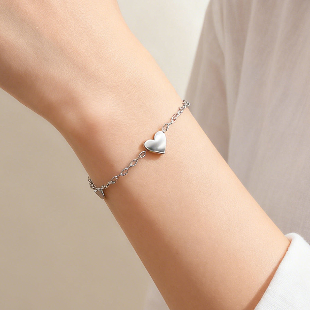 Titanium Steel Heart Necklace &amp; Bracelet Set