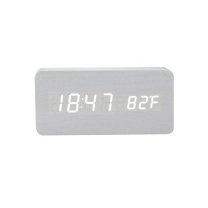 USB/AAA Powered LED Digital Clock Wooden Alarm Clock Table Clock Wooden Digital Alarm Clock with Wireless Charging 3 Alarms LED Display Sound Control and Snooze Dual for Bedroom Bedside Office Voice Control Electronic Clock Desktop Decor
