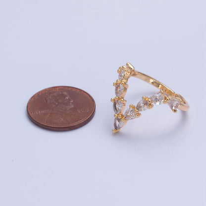 V Shaped Marquise Round Moissanite Wedding Band Unique Curved Chevron Band Solid 18K Gold Filled Stacking Ring O-2238