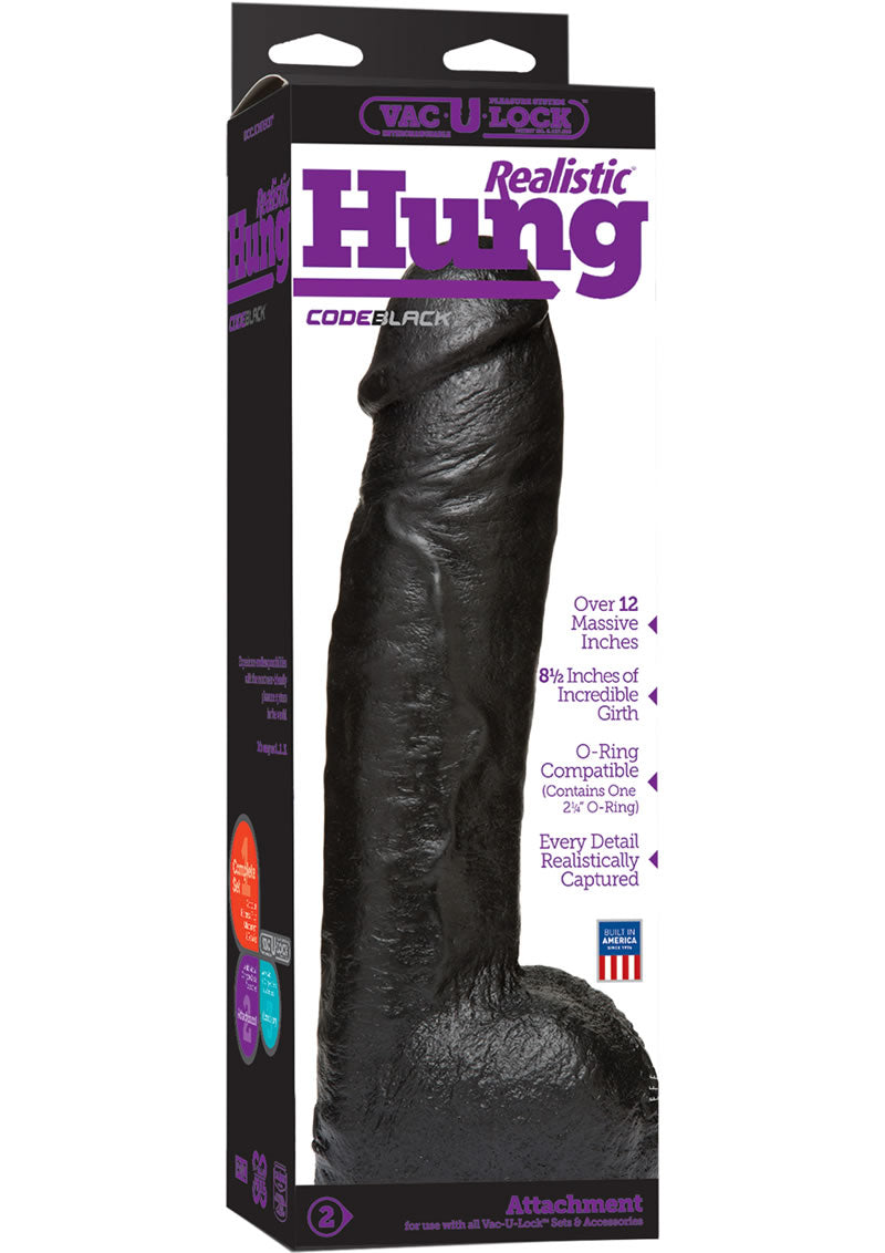 Vac-U-Lock Code Black Realistic Hung Dildo O-Ring Compatible