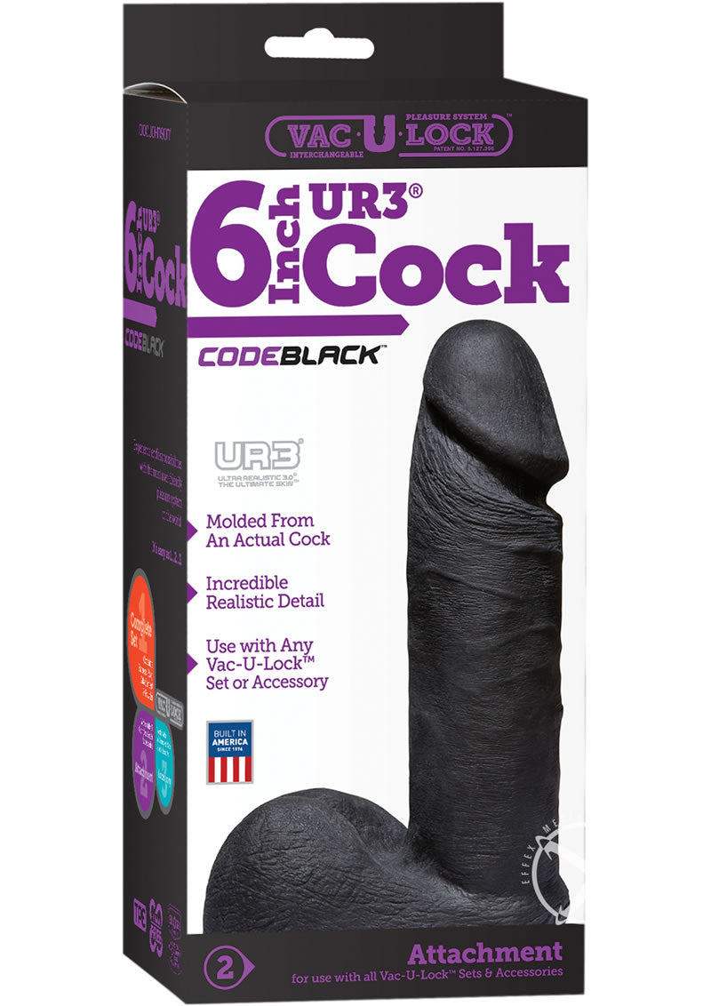Vac-U-Lock 6in Code Black UR3 Dildo Detail And Harness Compatible