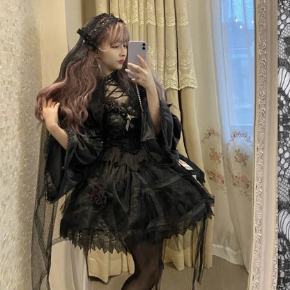Victorian Gothic Lolita Dress - Sweet Lace &amp; Rose Detail