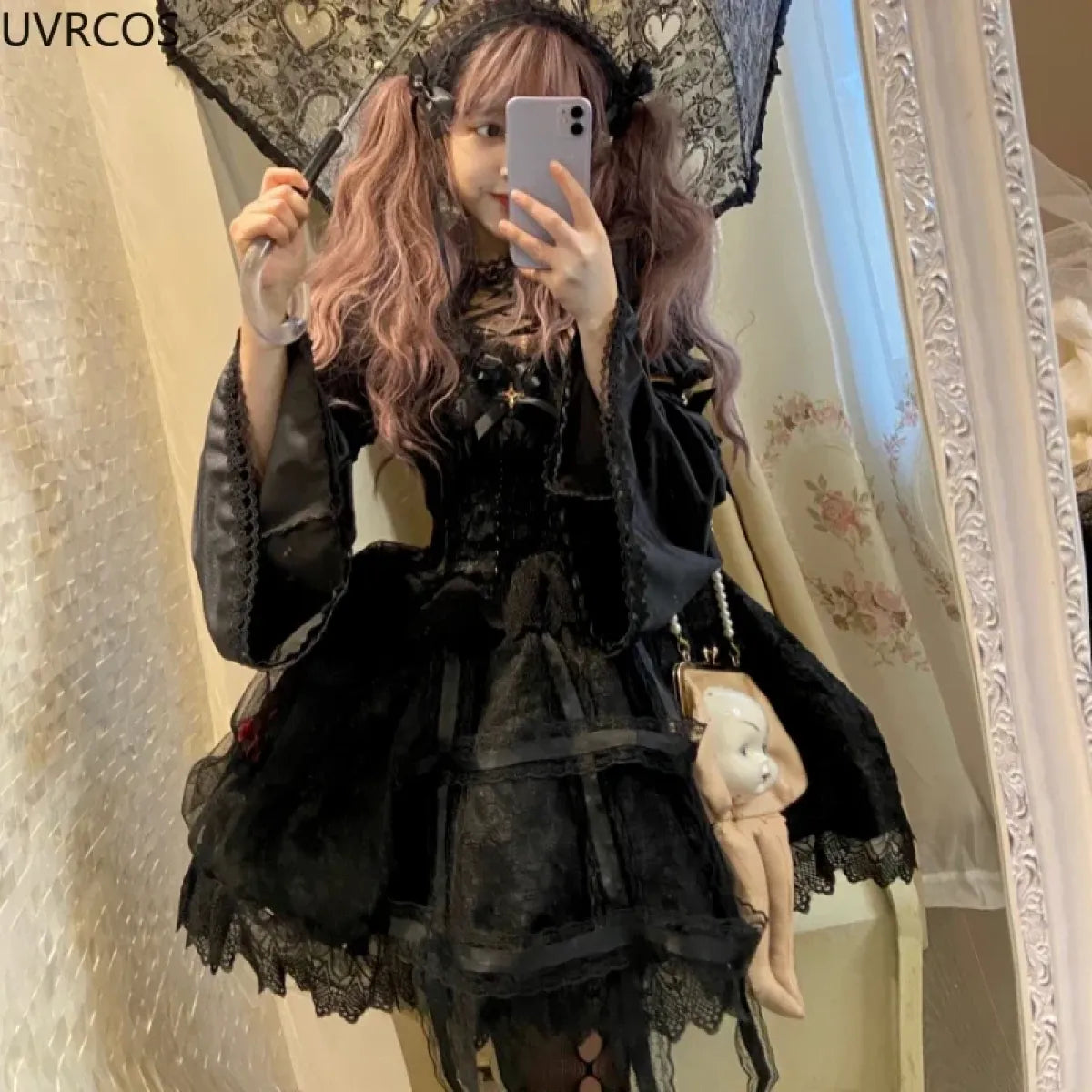 Victorian Gothic Lolita Dress - Sweet Lace &amp; Rose Detail