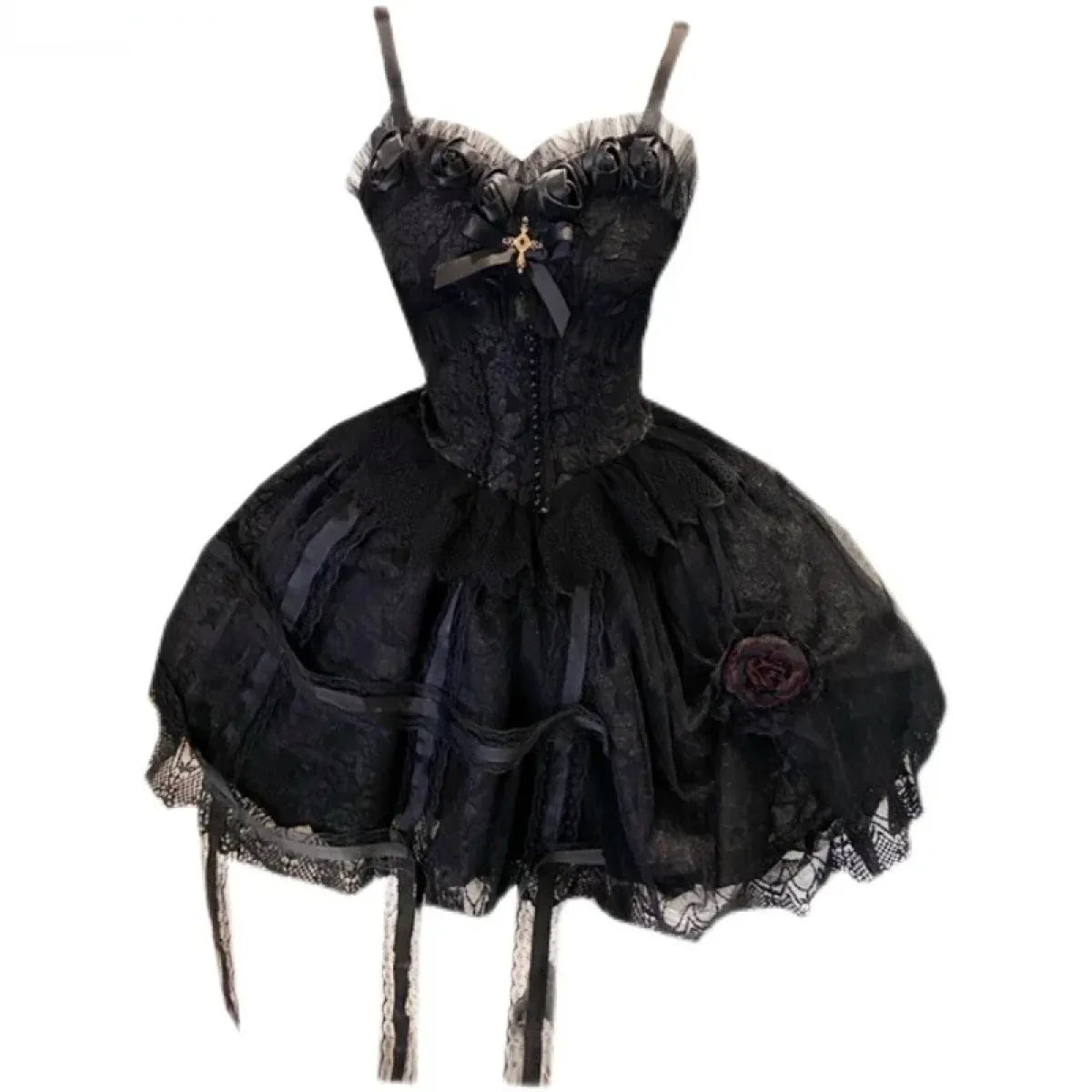 Victorian Gothic Lolita Dress - Sweet Lace &amp; Rose Detail