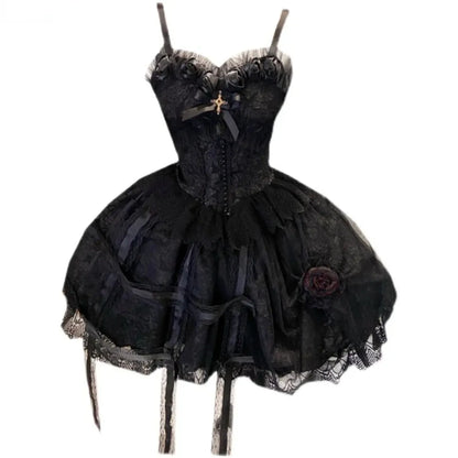Victorian Gothic Lolita Dress - Sweet Lace &amp; Rose Detail
