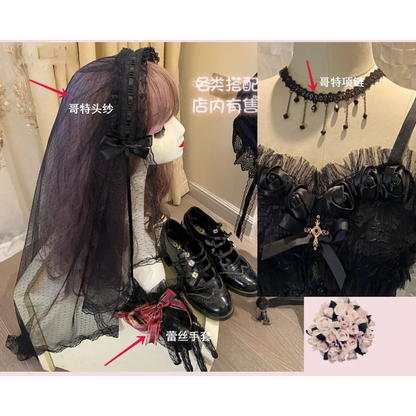 Victorian Gothic Lolita Dress - Sweet Lace &amp; Rose Detail