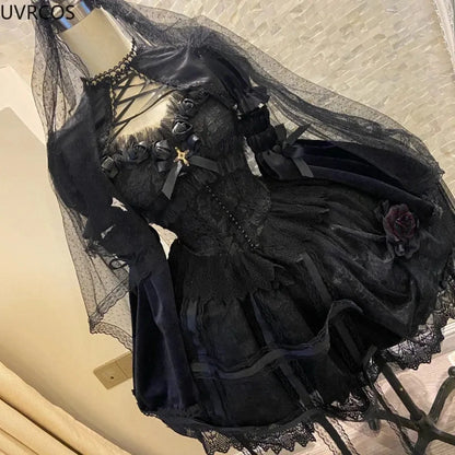 Victorian Gothic Lolita Dress - Sweet Lace &amp; Rose Detail