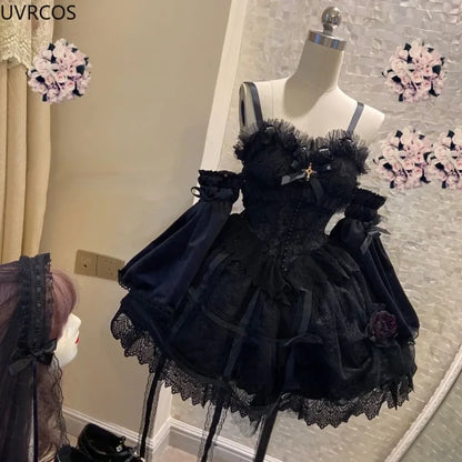 Victorian Gothic Lolita Dress - Sweet Lace &amp; Rose Detail