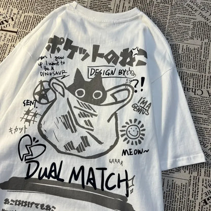 Cute Anime Cat T-Shirt – Vintage Aesthetic Harajuku Kawaii Top