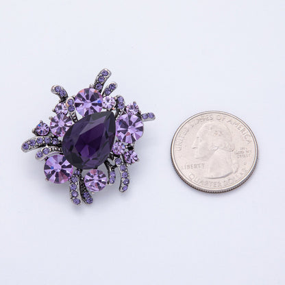 Vintage Antique Silver Brooch Purple Amethyst Crystal Pin | BH-001