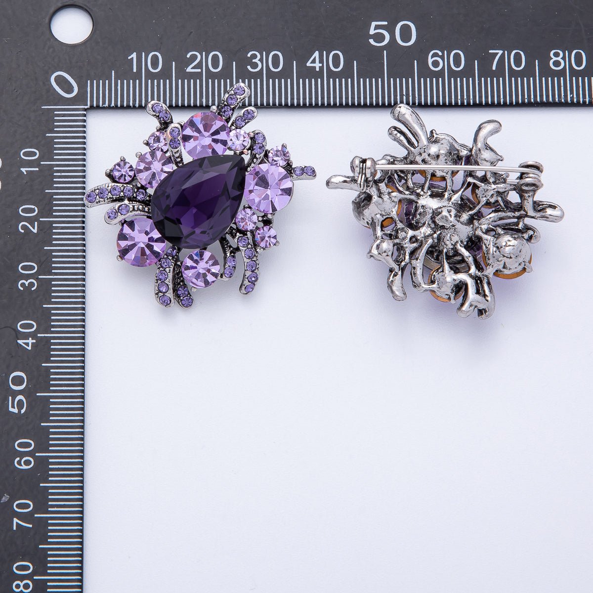 Vintage Antique Silver Brooch Purple Amethyst Crystal Pin | BH-001