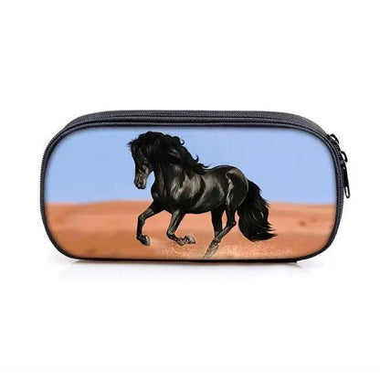 Vintage Cartoon Print Students Pencil Case Classic Theme Makeup Cosmetic Bags Elegant Stationery Pouch