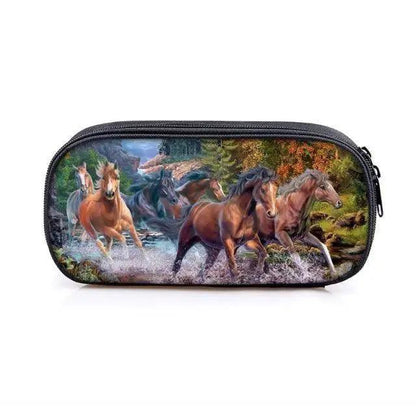 Vintage Cartoon Print Students Pencil Case Classic Theme Makeup Cosmetic Bags Elegant Stationery Pouch