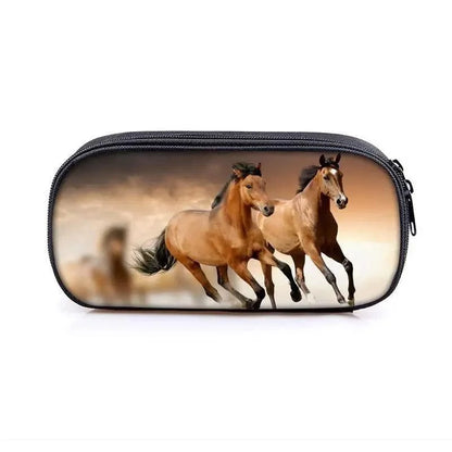 Vintage Cartoon Print Students Pencil Case Classic Theme Makeup Cosmetic Bags Elegant Stationery Pouch