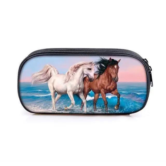 Vintage Cartoon Print Students Pencil Case Classic Theme Makeup Cosmetic Bags Elegant Stationery Pouch