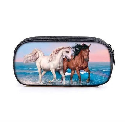 Vintage Cartoon Print Students Pencil Case Classic Theme Makeup Cosmetic Bags Elegant Stationery Pouch