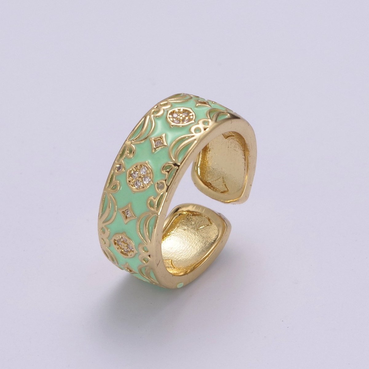 Vintage Enamel Victorian Ring in Black White Green Pink U-186~ U-187