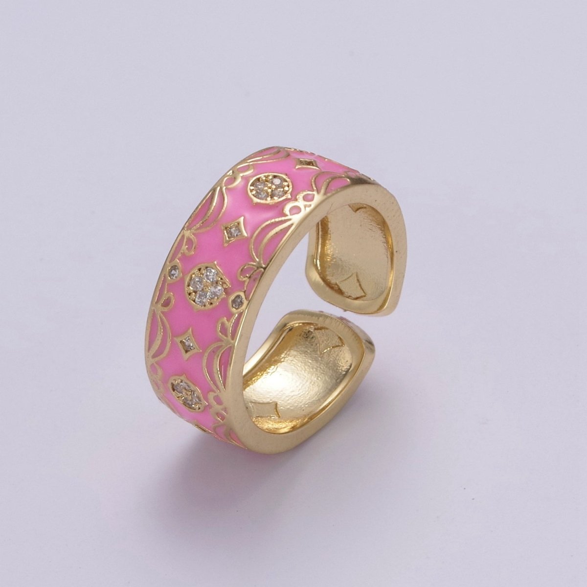 Vintage Enamel Victorian Ring in Black White Green Pink U-186~ U-187