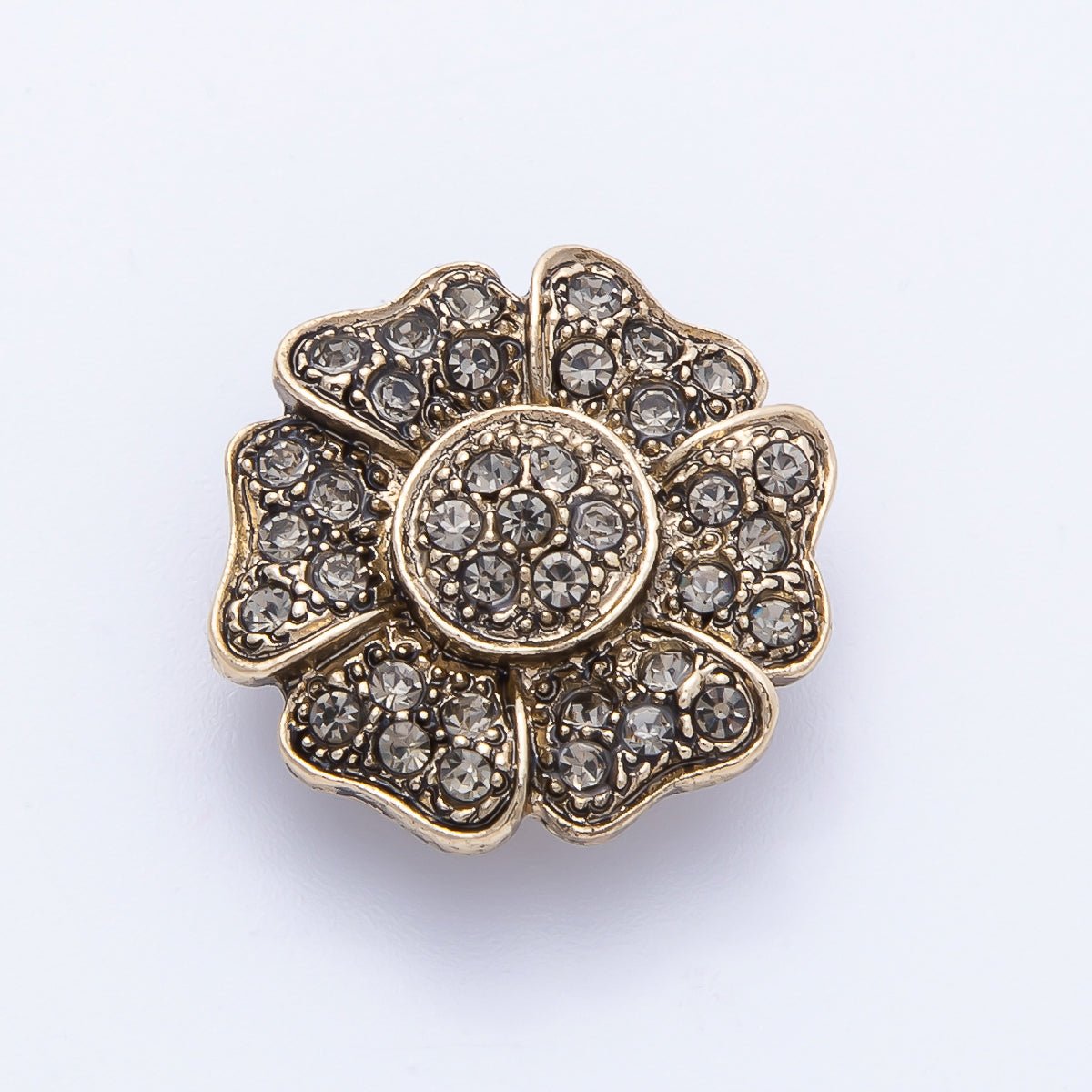 Vintage Gold 20.6mm x 19.8mm Rhinestone Flower Pin Brooch | BH-069