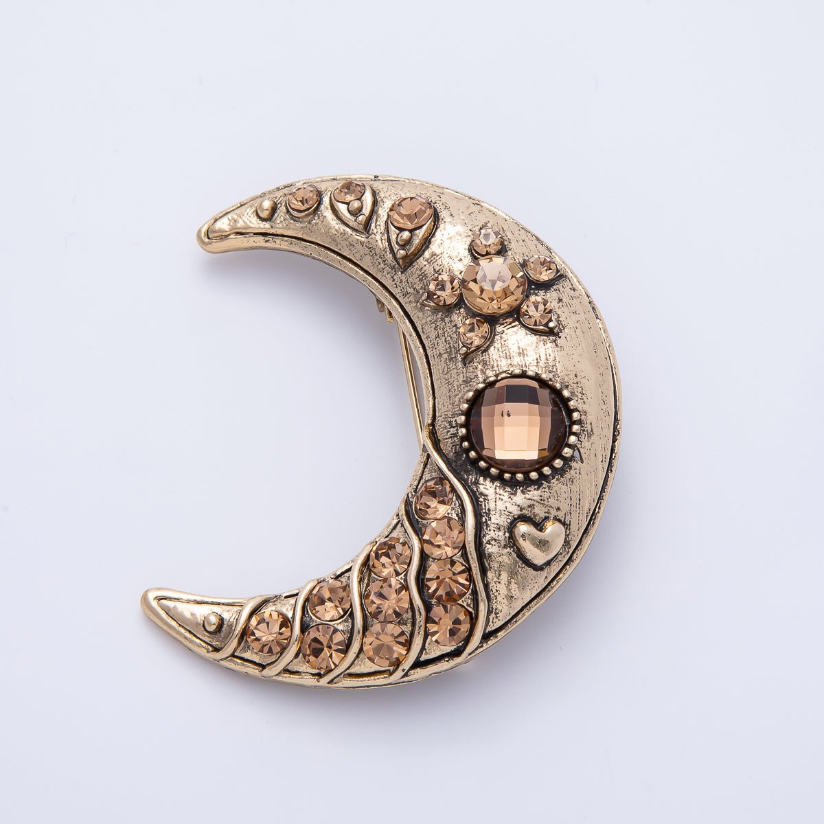 Vintage Gold 51mm x 43mm Celestial Crescent Moon Pin Brooch | BH-081
