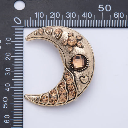 Vintage Gold 51mm x 43mm Celestial Crescent Moon Pin Brooch | BH-081