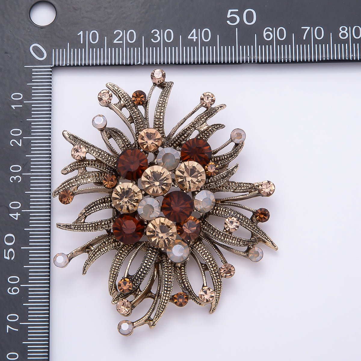 Vintage Gold 66mm Green, Red, Silver Rhinestone Textured Leaf Nature Pin Brooch | BH-133 ~ BH-135