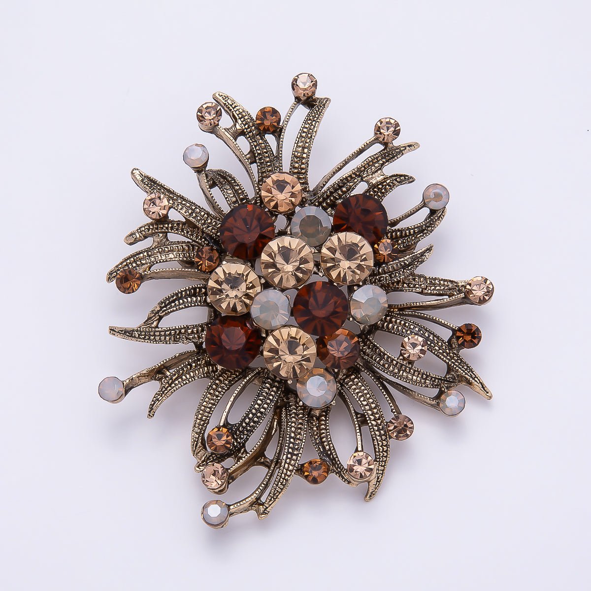 Vintage Gold 66mm Green, Red, Silver Rhinestone Textured Leaf Nature Pin Brooch | BH-133 ~ BH-135