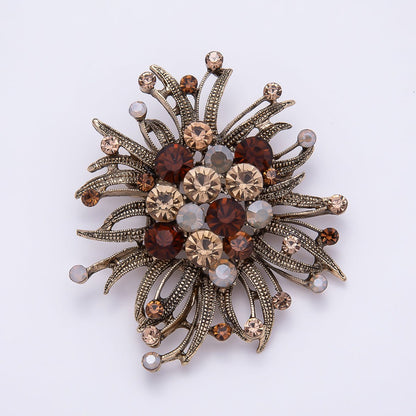 Vintage Gold 66mm Green, Red, Silver Rhinestone Textured Leaf Nature Pin Brooch | BH-133 ~ BH-135