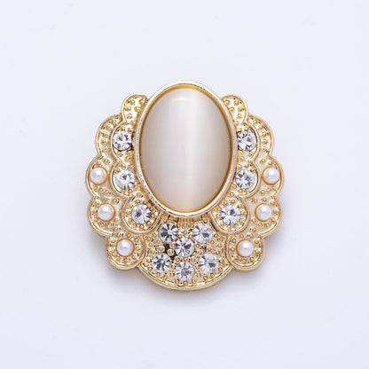 Vintage Gold Cat Eye Rhinestone Geometric Pin Brooch | BH-076