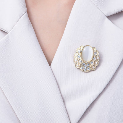 Vintage Gold Cat Eye Rhinestone Geometric Pin Brooch | BH-076