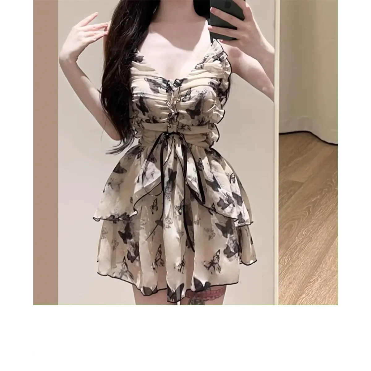 Butterfly Print One Piece Swimsuit – Vintage Ruffle Mini Dress Style