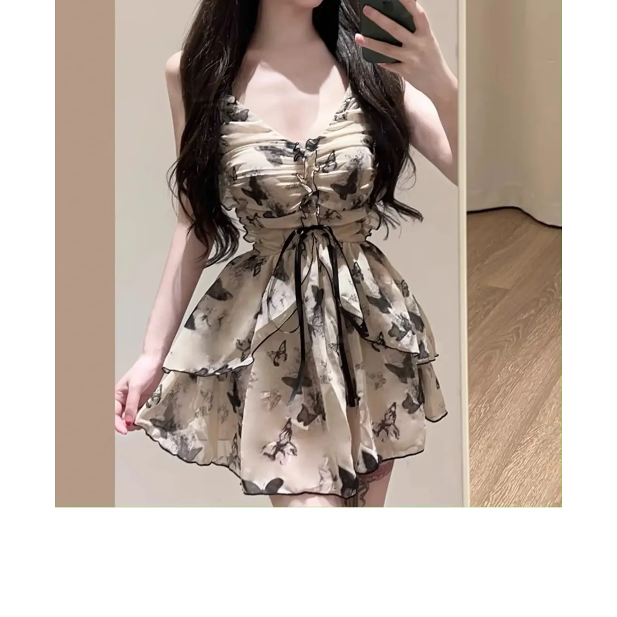 Butterfly Print One Piece Swimsuit – Vintage Ruffle Mini Dress Style