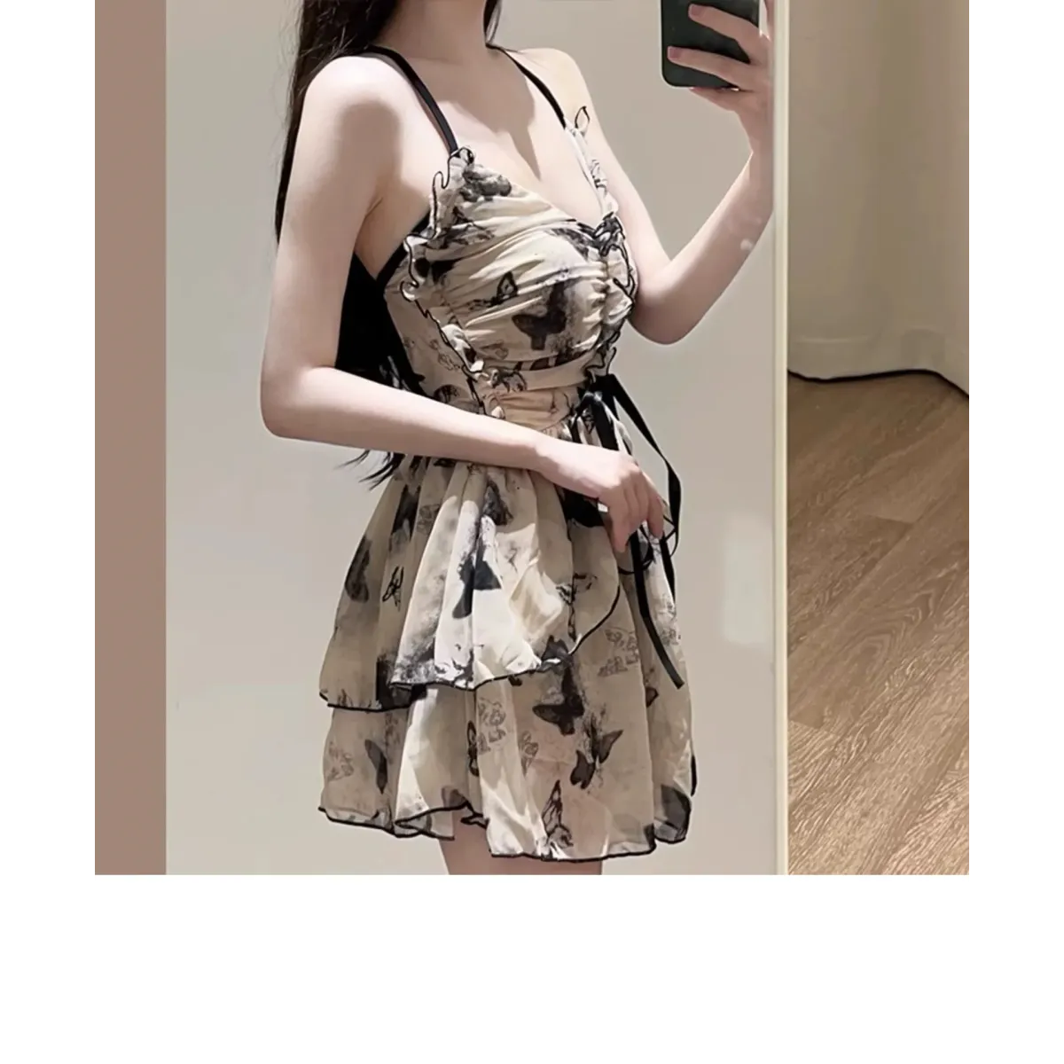 Butterfly Print One Piece Swimsuit – Vintage Ruffle Mini Dress Style