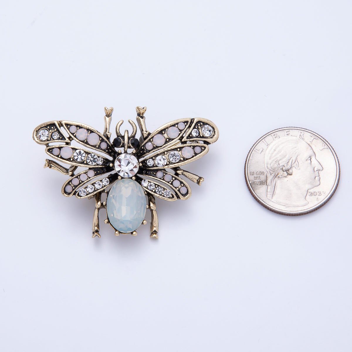 Vintage Silver 47.3mm x 33.5mm CZ Fly Insect Pin Brooch | BH-020