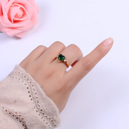 Vintage solitaire Green, Clear, Pink wedding ring heart cut Cubic Zirconia Yellow gold Open Adjustable Ring S-250 ~ S-252