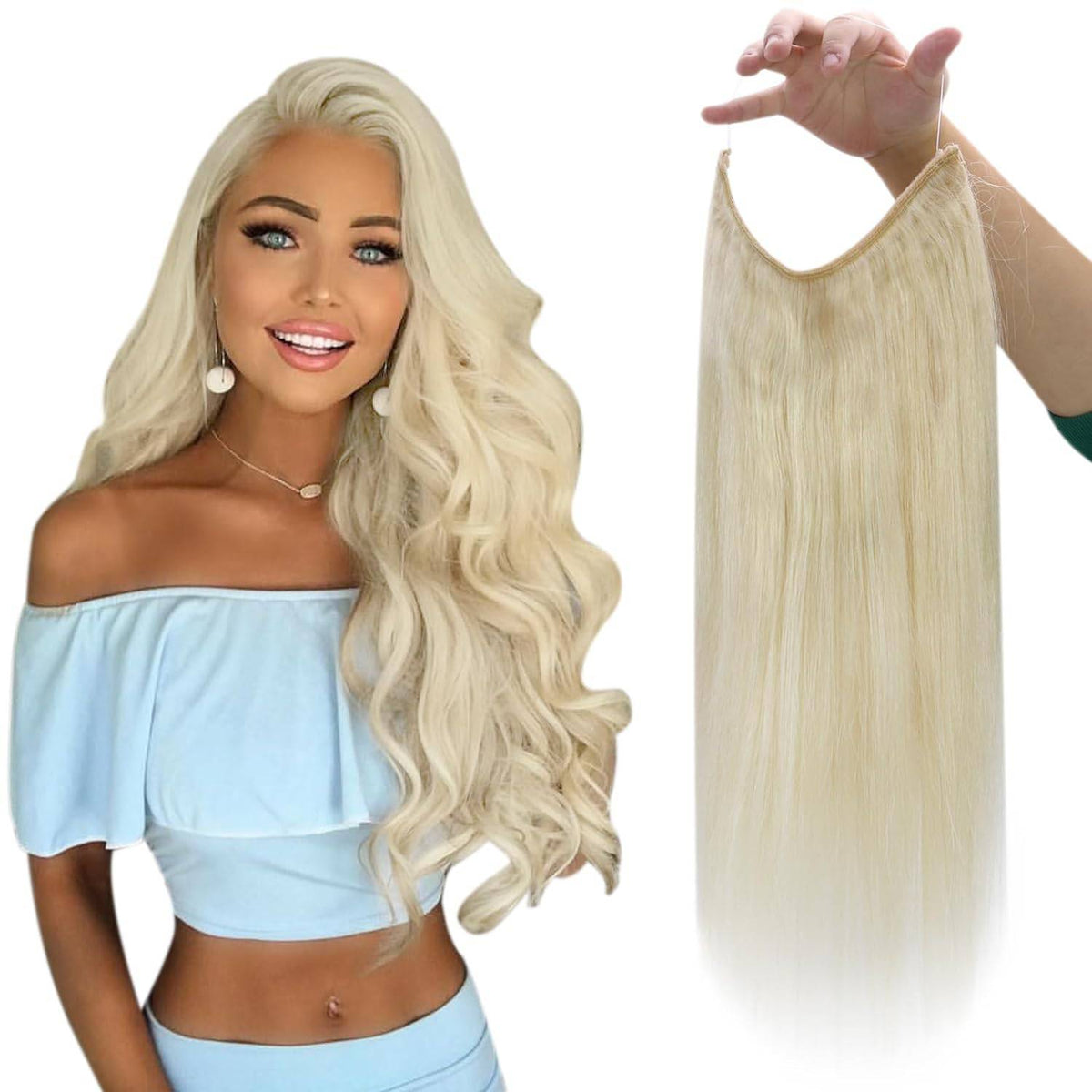 VIP BandX Halo System – 100% Human Hair Extensions, Silky Straight 18" with Clip