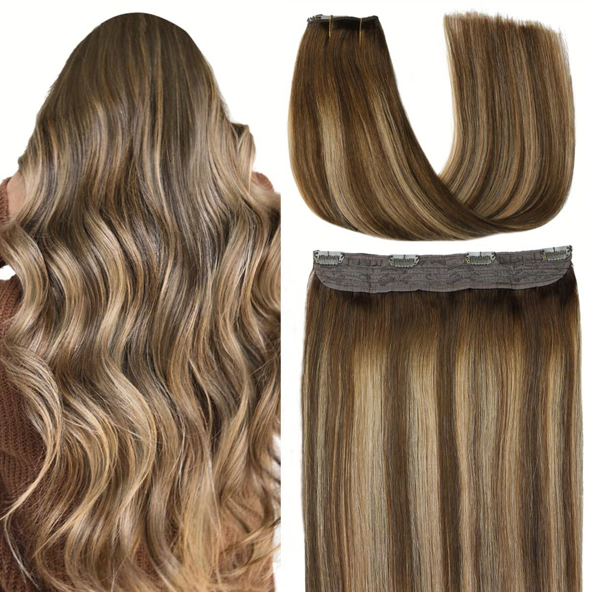 VIP BandX Halo System – 100% Human Hair Extensions, Silky Straight 18" with Clip