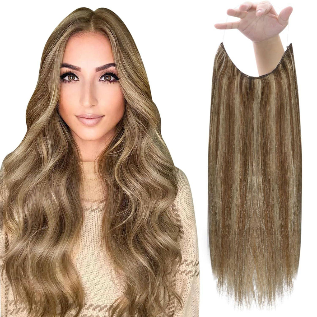 VIP BandX Halo System – 100% Human Hair Extensions, Silky Straight 18" with Clip