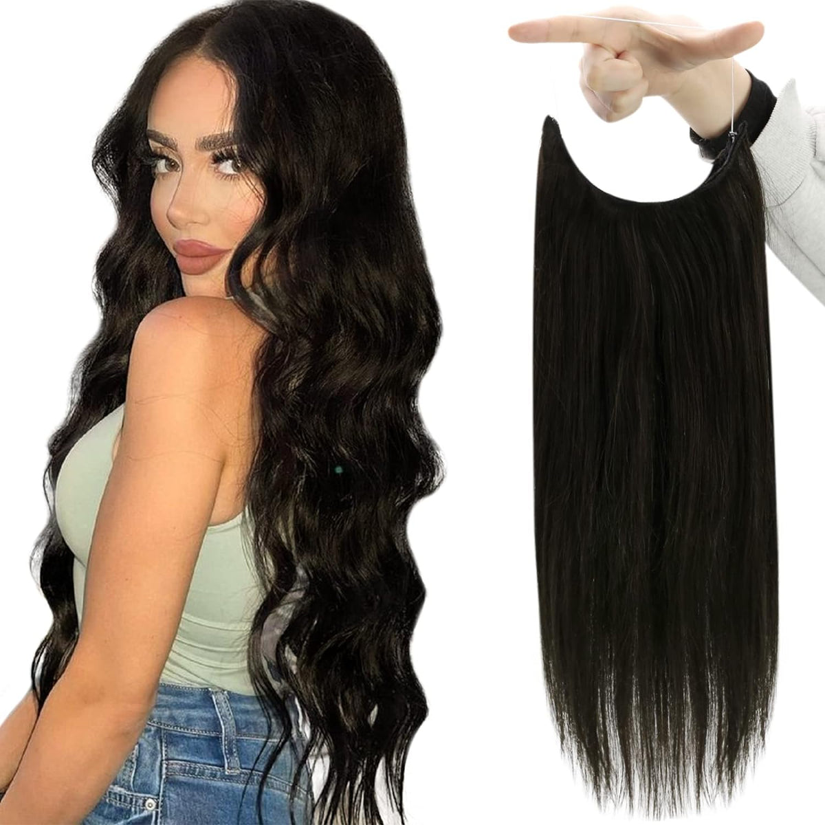 VIP BandX Halo System – 100% Human Hair Extensions, Silky Straight 24" with Clip