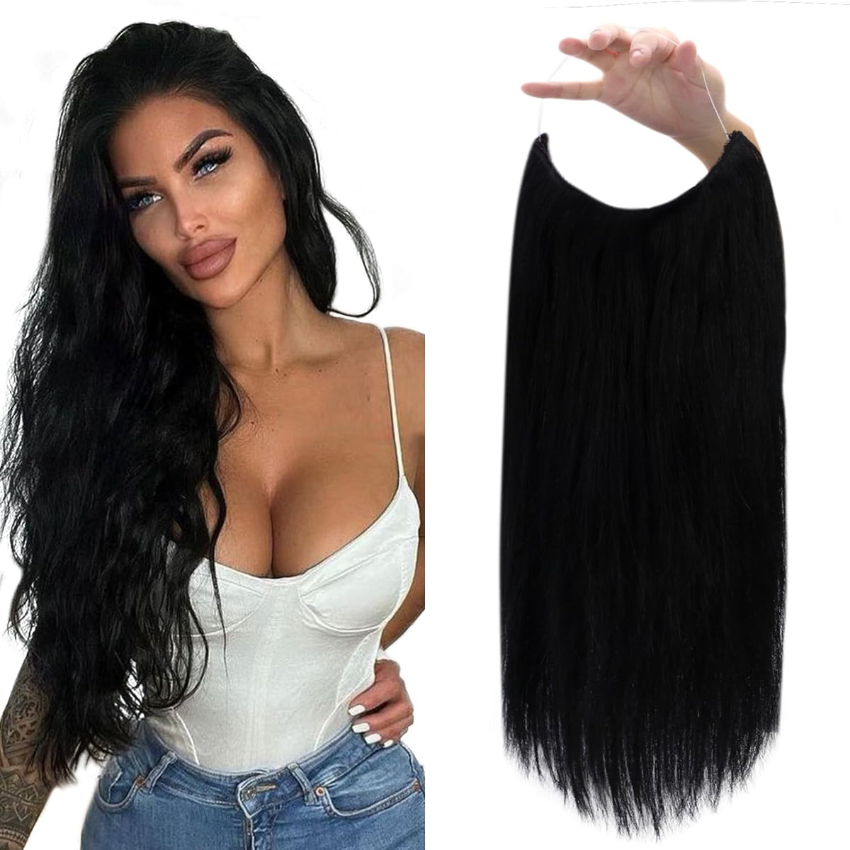 VIP BandX Halo System – 100% Human Hair Extensions, Silky Straight 24" with Clip