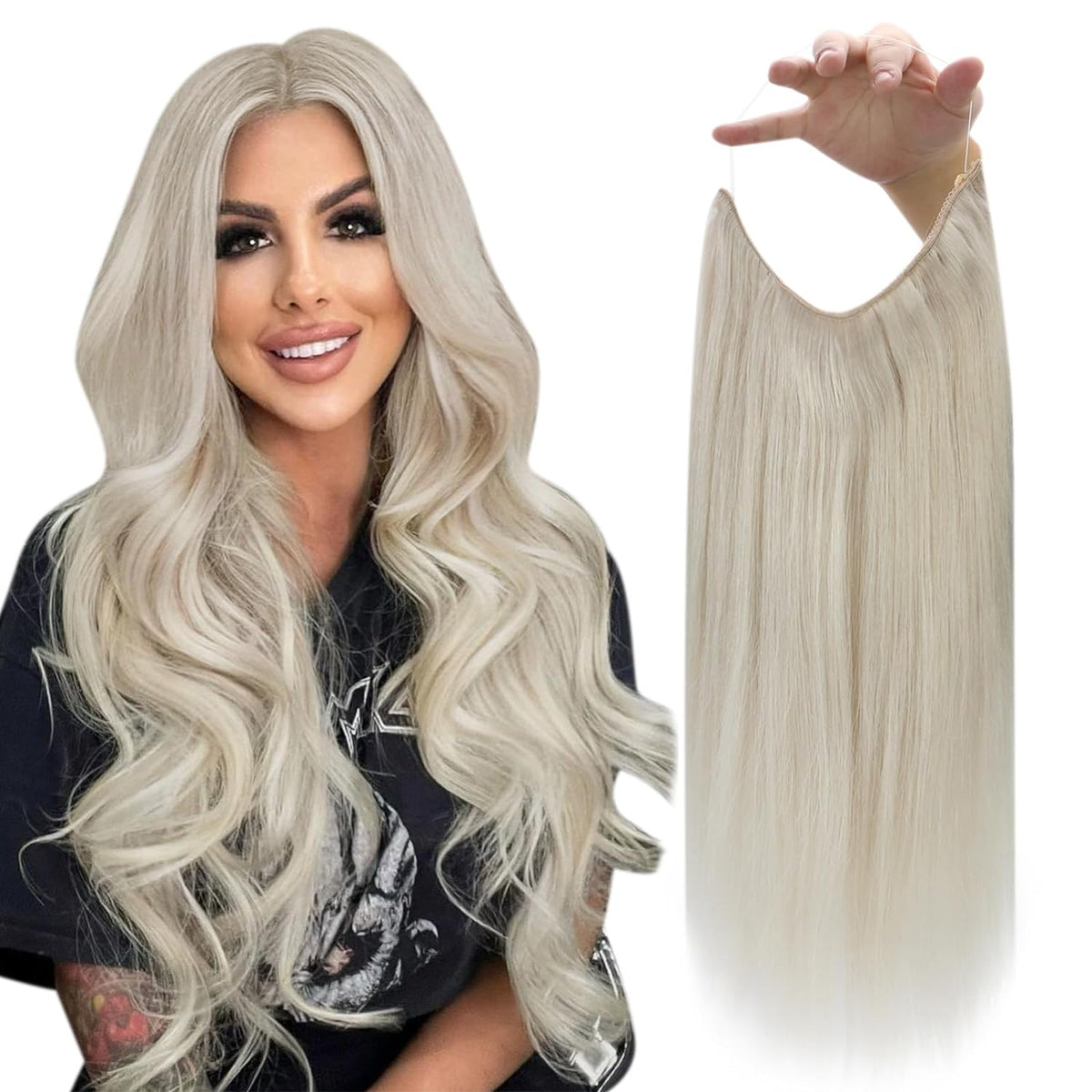 VIP BandX Halo System – 100% Human Hair Extensions, Silky Straight 24" with Clip